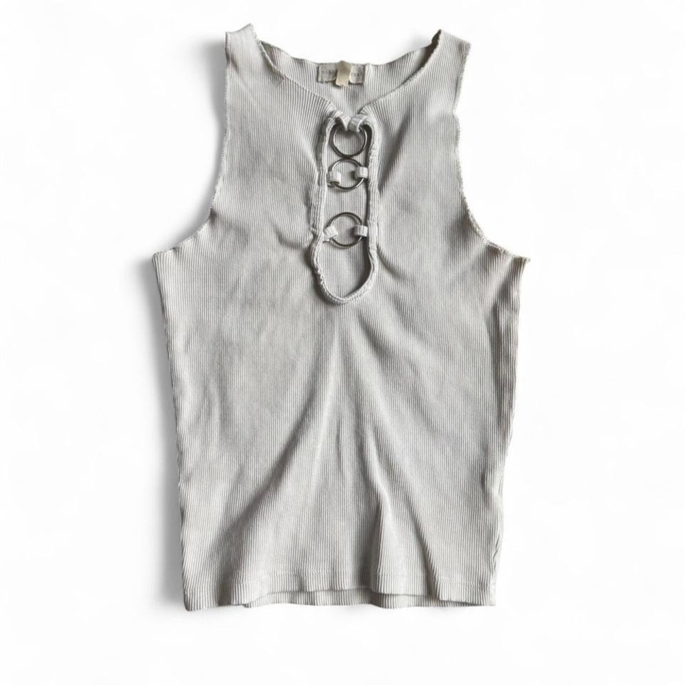 Tan Ribbed Tank Top with Ring Detail